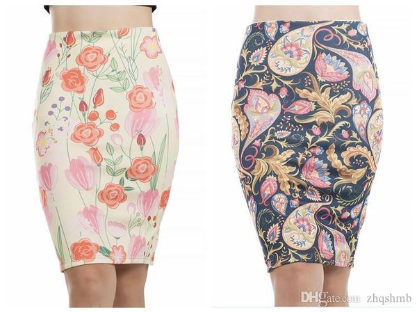 

women skirt above knee hip wrap empire elegant ladies tight split wrap paisley dress flower print digital casual pencil dresses size m l, Black