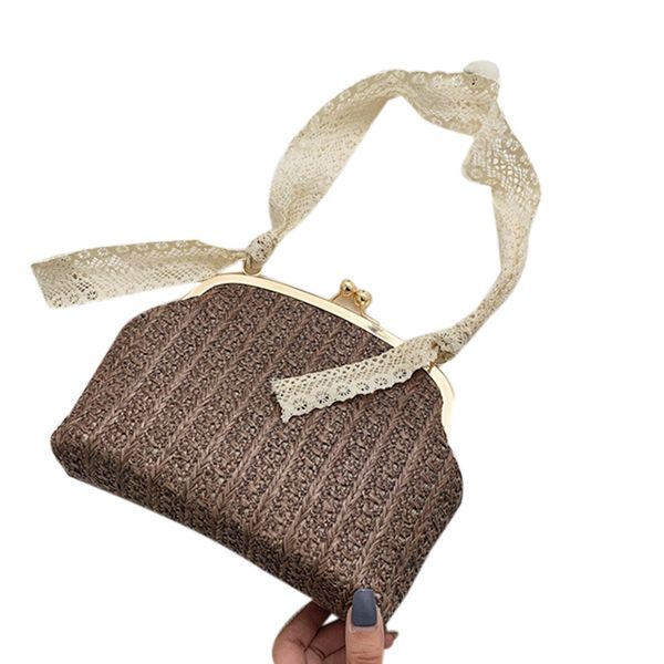 

women beach bow straw bag burlap square beach messenger bow bag sac a main femme crossbody summer rattan basket coffee