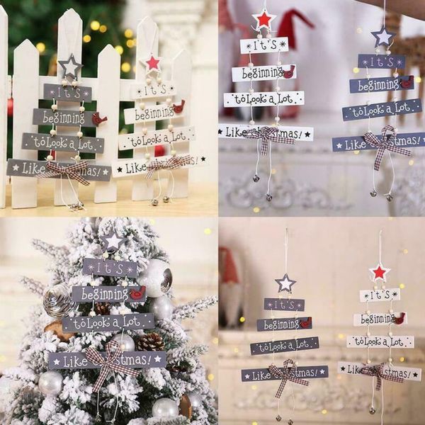 

new 2019 christmas tree decorations wooden hanging ornament letter patterned accessories