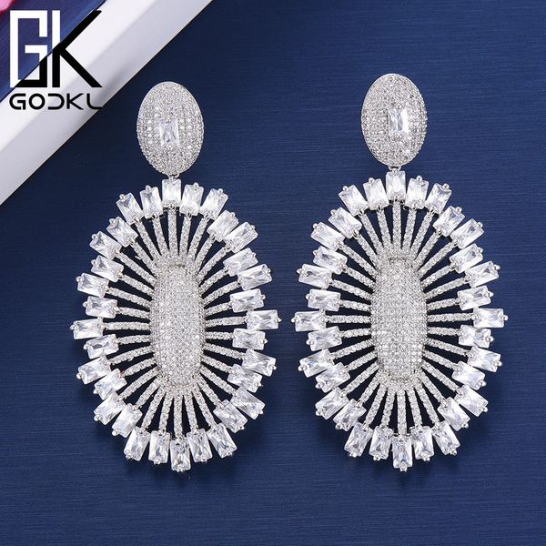 

godki 65mm luxury fireworks boom cubic zirconia statement drop earrings for women wedding big earrings jewelry accessories, Silver