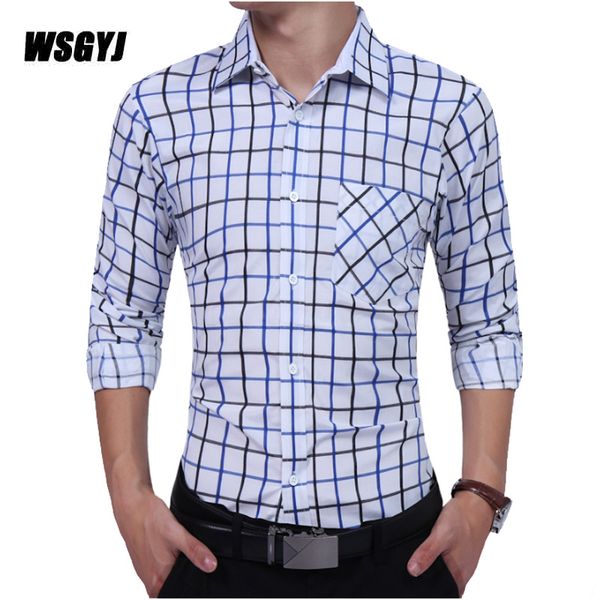 

men dress shirts 2017 autumn fashion slim fit long sleeve man plaid casual shirt size xxl camisa masculina, White;black