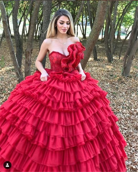 

red strapless prom dresses modest evening dress ruffles skirt plus size party pageant gowns special occasion dress dubai robes de soire, Black;red