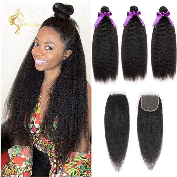 Umiss Kinky Straight Hair Bundles With Closure Corase Yaki Human