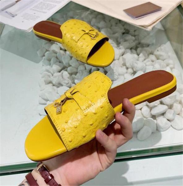 

высокое качество натуральная кожа мода плоские тапочки женщины открытый носок открытый мулы обувь дамы летние пляжные сандалии слайды обувь, Black