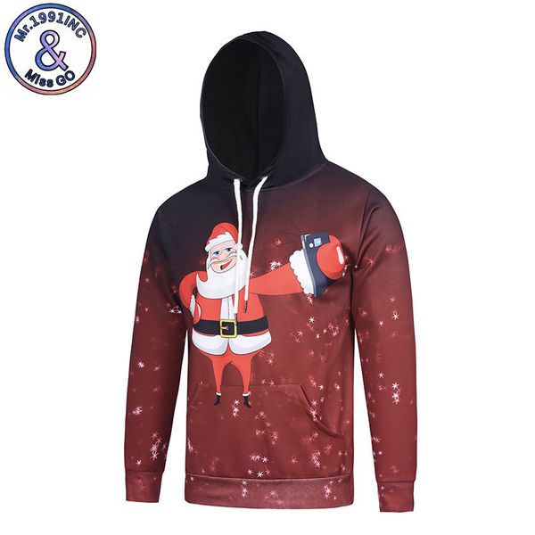 

mens designer and women's star empty 3d christmas hooded sweater selfie gesture spoof creative gift digital print pullover, Black