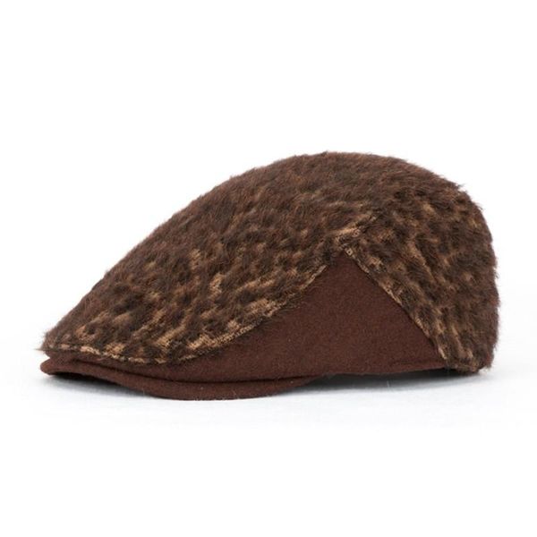 

2018 winter leopard flat hats outdoors causal newsboy cap wool beret cap for men and women, Blue;gray