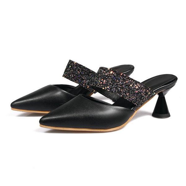 

size 33-44 women pointed toes patchwork shoes office lady dress leisure slippers woman high heels shoes female outdoor shoe, Black