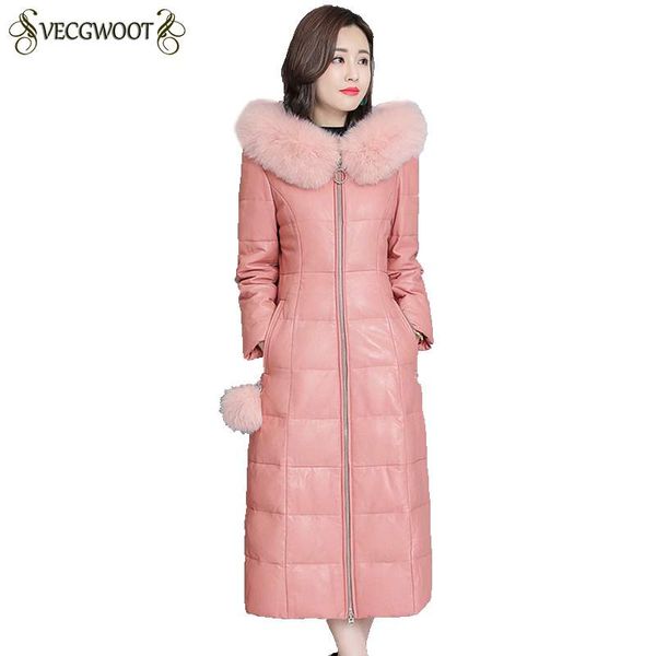 

winter new women genuine leather jacket fashion hooded fur collar females coat thicker warm parkas outerwear pr384, Black