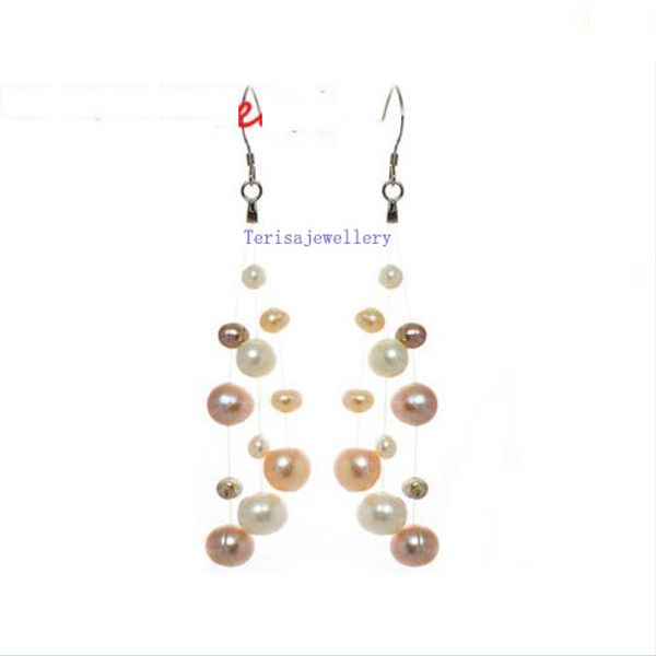 

unique pearls jewellery store for women gift silver 925 elegant multicolor freshwater pearl earrings fish line pearl jewelry, Golden;silver