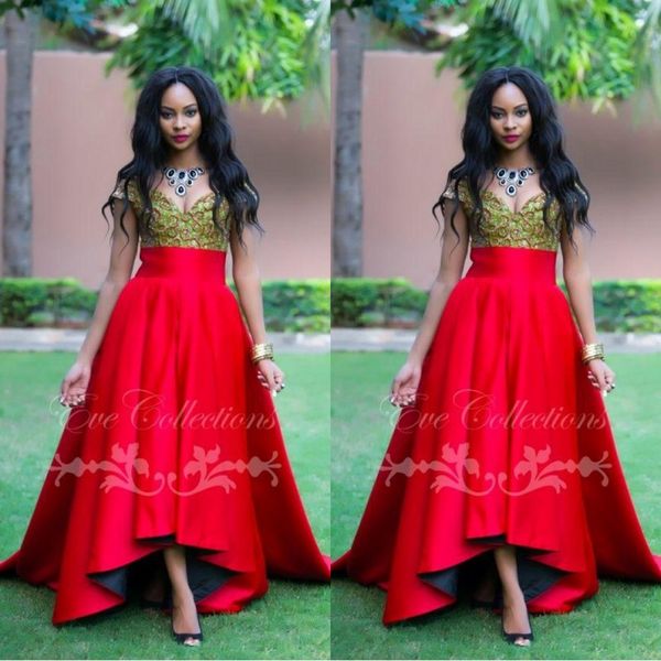 

2019 new off shoulder african evening dresses with beaded lace robe de soiree a line sweep train red party prom gowns