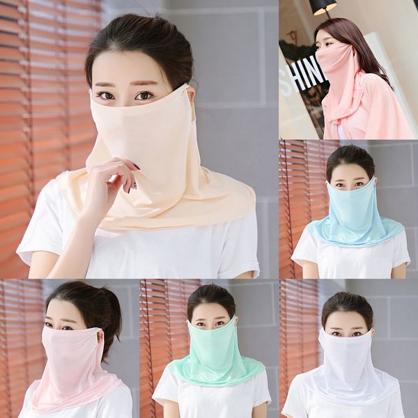 

9hjcc summer fashion women scarf silk chiffon handkerchief outdoor colors half face dust-proof sunshade scarf party masks windproof 18, Black