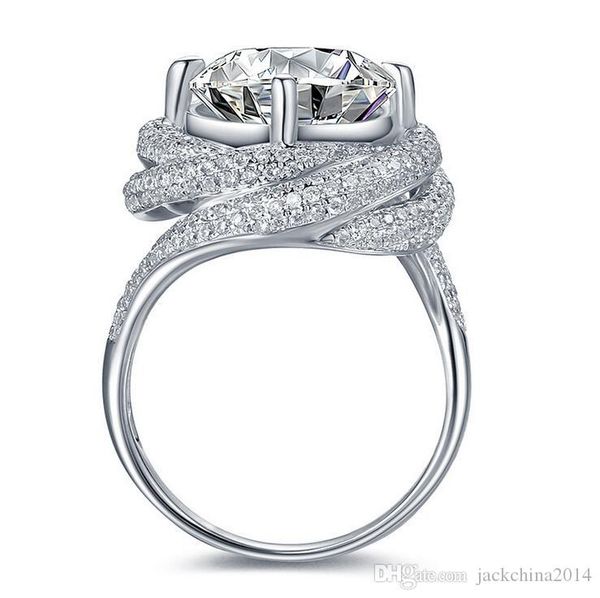 

размер 5-11 pave настройка round cut 3ct роскошные ювелирные изделия finger 925 стерлингового серебра белый топаз cz алмаз обручальное кольц, Silver