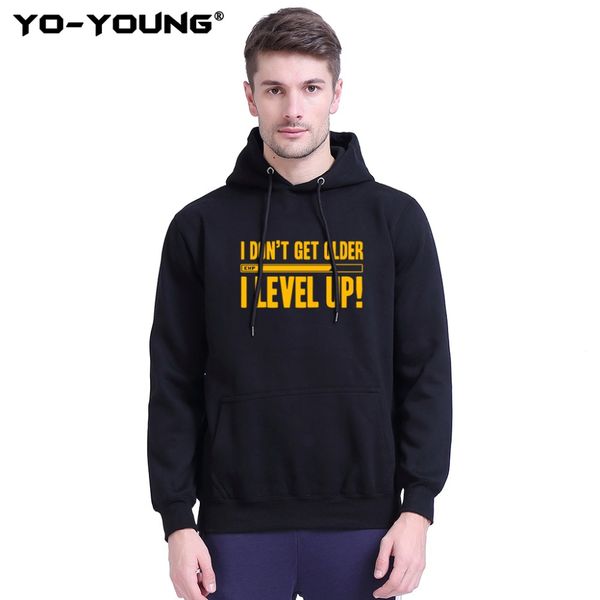 

yo-young men funny hoodies sweatshirts letters i dont get older i level up print casual streetwear fleece inside quality, Black