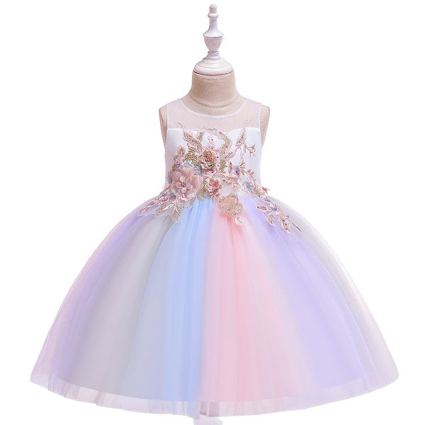 

3-12years old flower girls dresses princess dress with rainbow sweep beaded flower girl' dress 5 stars feedback, White;blue