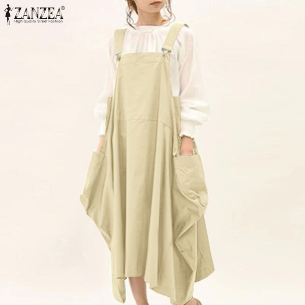 

casual dresses 2021 summer solid overalls dress zanzea vintage spaghetti strap long suspender women work sundress vestidos female robe, Black;gray
