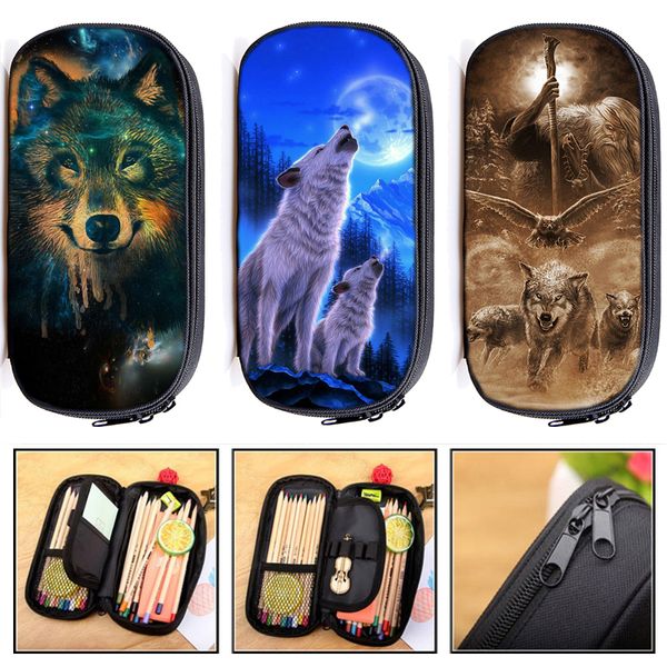 

wolf pencil case students bags cute novelty animal pencil bag children boys girls daily school supplies stationery cases