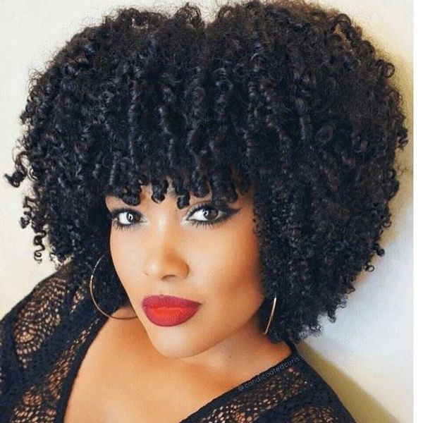 A beleza do cabelo brasileiro do cabelo Africano Americano afro curto corte kinky curly peruca Simulação cabelo Humano kinky curly peruca cheia