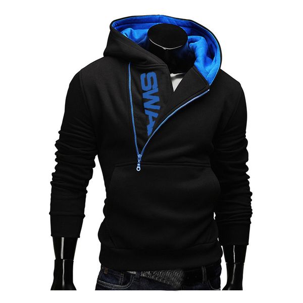 

толстовки мужчины моды наклонный zipper лоскутное tracksuit толстовка мужская воротник cap длинными рукавами пуловер плюс размер m-3xl, Black