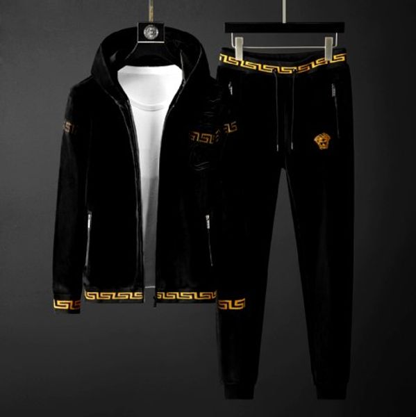 

winter slim hooded cardigan tracksuit men sweat autumn mens jogger suits jacket + pants sets sporting women suit hip hop versace sets, Blue;gray