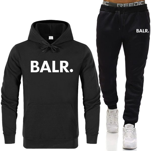 

2019 new men women's tracksuits autumn winter balr print sportswear men's sets hoodies+long pants two piece cotton set tracksuit, Black