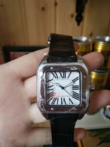

style luxury mens automatic mechanica watches wrist watch black leather strap male wristwatch high quality, Slivery;brown