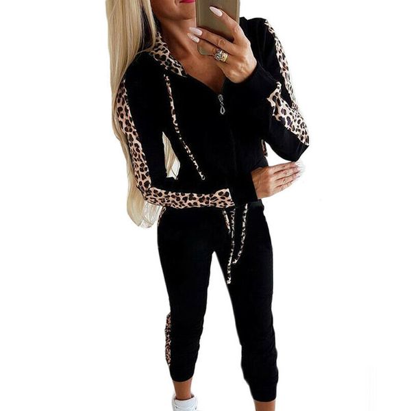 

hirigin new fashion women 2pcs winter autumn hoodies sports pants tracksuit leopard sweatshirt sweat suit jogging, Gray