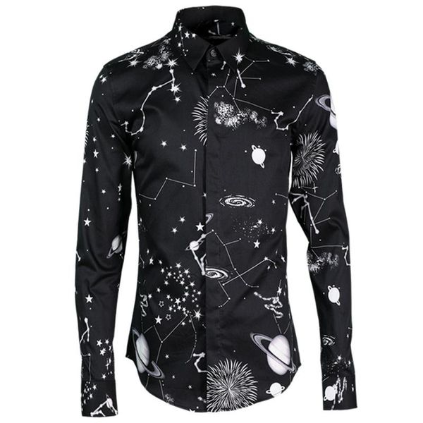 

men's new constellation fashion men's shirt long sleeve shirt ropa de hombre 2018 men fashion men streetwear harujuku, White;black