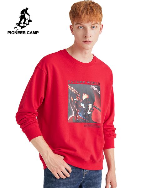 

pioneer camp brand clothes red sweatshirt frankenstein technology graphic cotton crew neck black hoodies men awy903382th