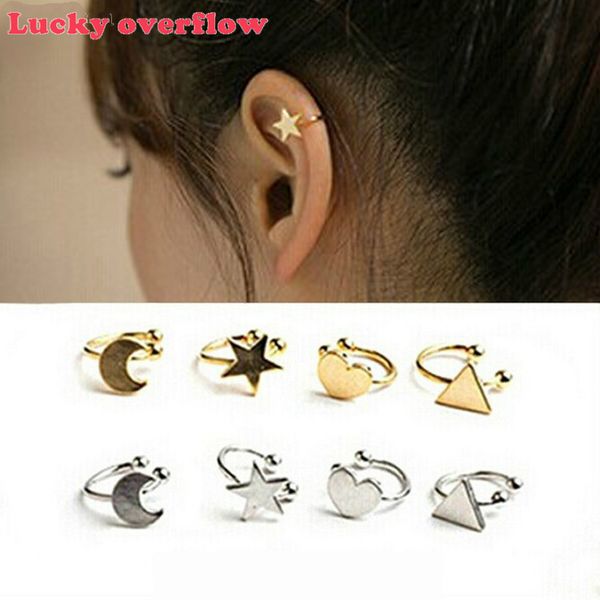 

2019 fashion no pierced non-piercing earcuff ear star moon heart triangle clip-on clip earrings for women jewelry ce0959/11, Silver