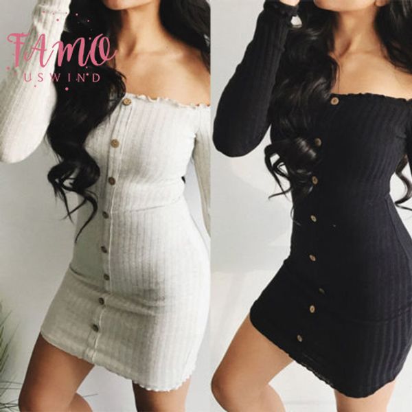 

new arrival winter spring straight casual dress women long sleeve off shoulder cocktail party club bodycon dress, Black;gray