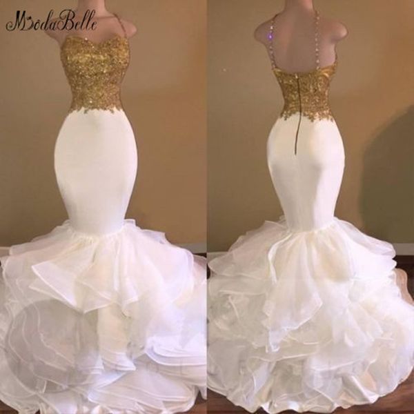 

modabelle long mermaid white and gold prom dress vestidos prom 2019 lace ruffled organza evening gown ballkleider lang, White;black