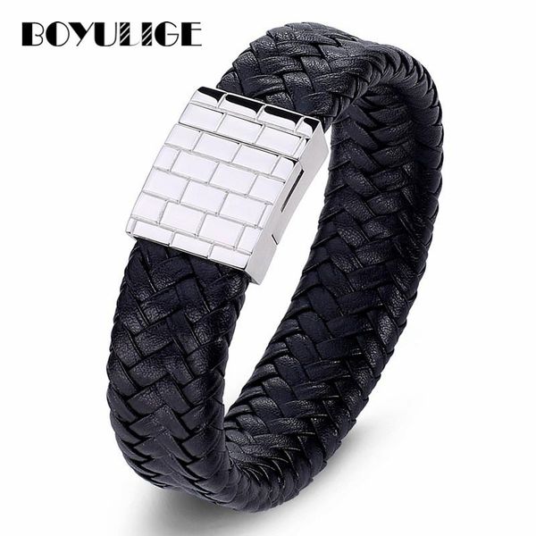 

лучшее качество подлинный плетеный кожаный браслет мужчины браслеты из нержавеющей стали для женщин черный преувеличенный роскошный панк бра, Golden;silver