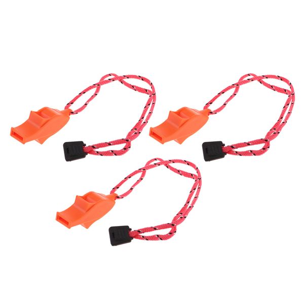 

outdoor high decibel camping emergency whistle with lanyard strap orange 3x