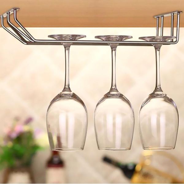 

stainless steel wine glass holder hanging drinking champagne stemware rack under cabinet storage double row hanging bar shelf