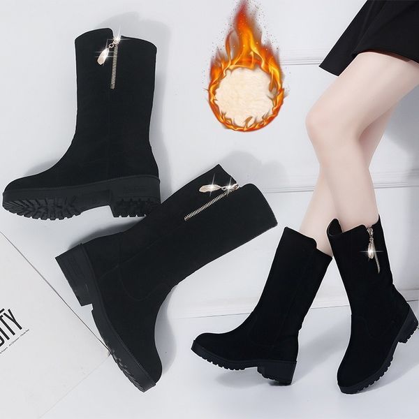 

35-44 large size autumn and winter new european and american round head women's snow boots black boots winter s0189