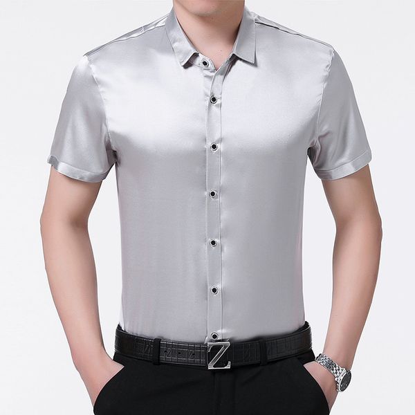 

men's casual shirts 100% silk short sleeve summer red black shirt korean men clothes formal man camisa ch-777 kj1952, White;black