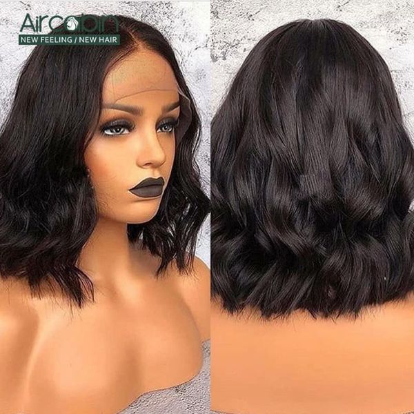 

aircabin 13x4 13x6 lace frontal bob wigs body wave brazilian human hair 8"-16" short lace bob wig for black women hair non-remy, Black;brown