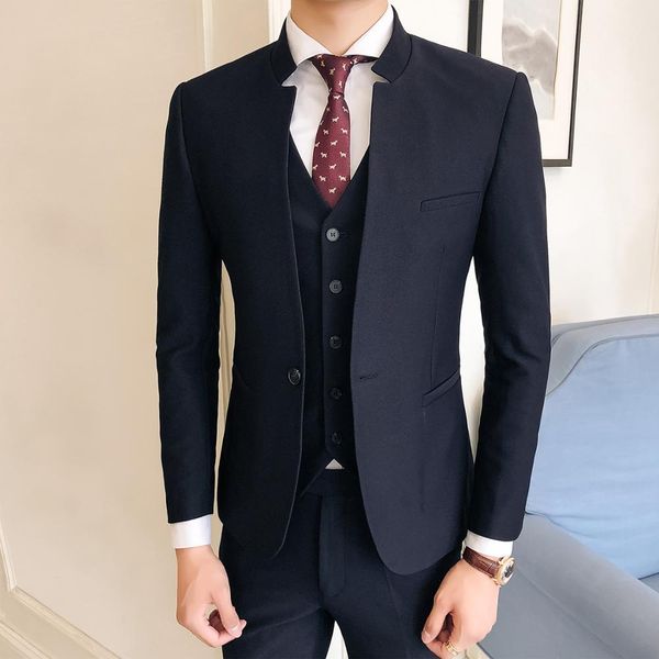 

pants + vests) men's stand collar west slim body suit suit three-piece wedding p nightclub bar casual, White;black