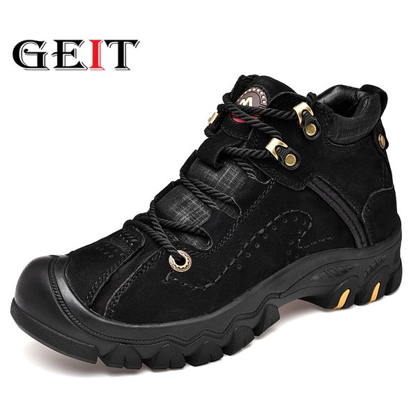 

men high hiking shoes 2019 genuine leather waterproof outdoor climbing tactical boots winter warm short plush snow boots