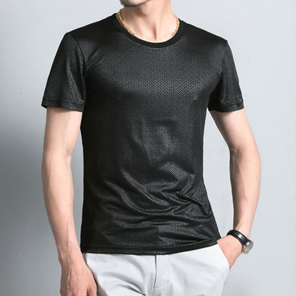 

2019 summer men's ice silk short-sleeved t-shirt round neck thin section mercerized cotton printed t-shirt solid color bottoming shirt, White;black