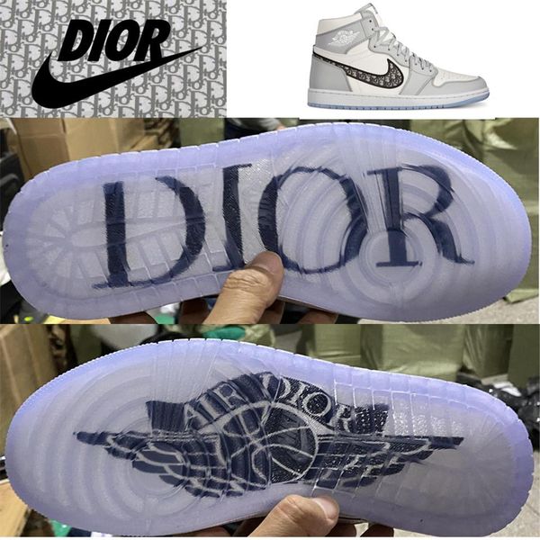 

air dior жаккард х air jordan 1 high og приграничного совместное название прозрачный кристалл подошва летящих логос крыла молочно-белый баск, Blue;gray