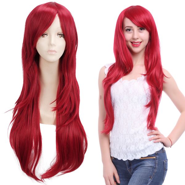 Katarina Erza Scarlet Women Long Red Straight Hair Cosplay Wig