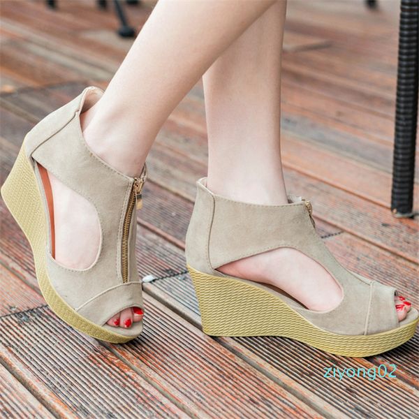 

peep toe wedges sandal female platform heels gladiator sandals boots slopes with zipper fish mouth shoes women summer sandals 2019 z02, Black