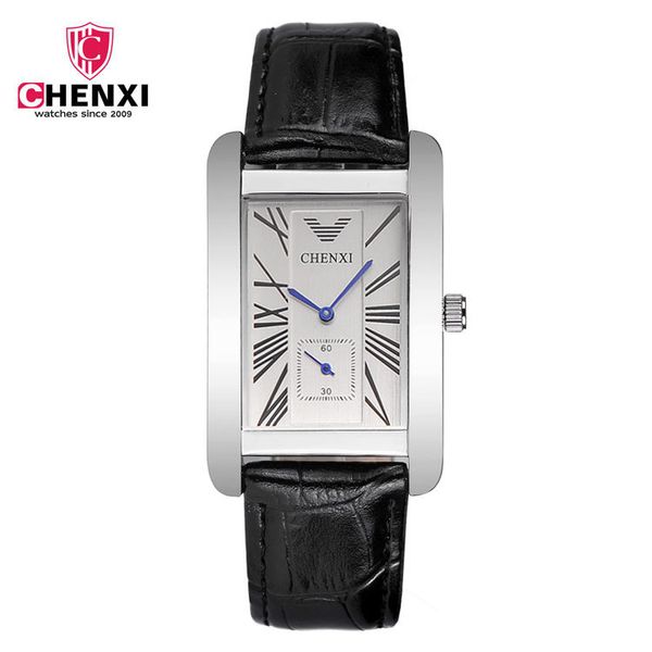 

chenxi brand men's watches fashion rectangle watch men leather strap quartz wrist watch casual men watches reloj hombre 2018, Slivery;brown