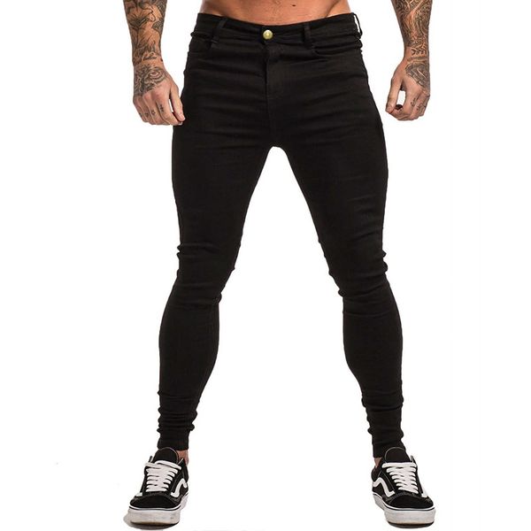 

mens skinny jeans 2019 super skinny jeans men non ripped stretch denim pants elastic waist big size european, Blue