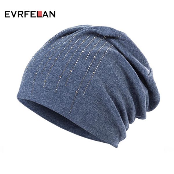 

evrfelan fashion winter hat beanie for women soft autumn beanies hats female rhinestone solid color skullies hat cap wholesale, Blue;gray