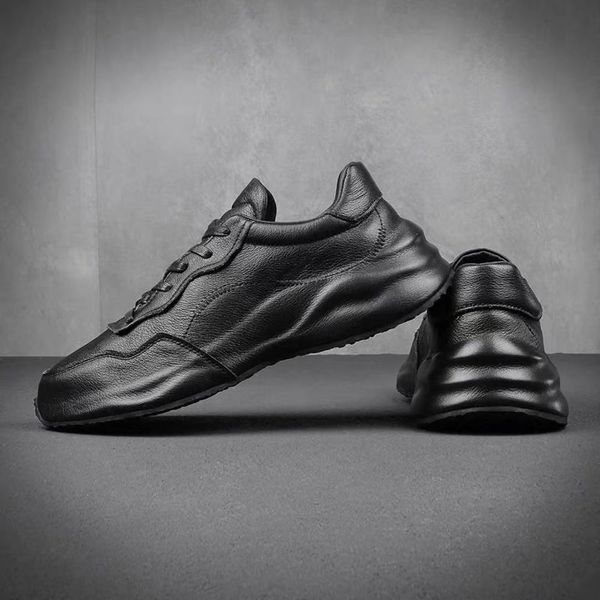 

all-cowhide waterproof winter casual shoes, Black