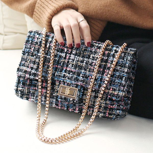 

ladies mini chain small square bag shoulder bag fashionable wild tweed designer courier messenger clutch wallet handbag