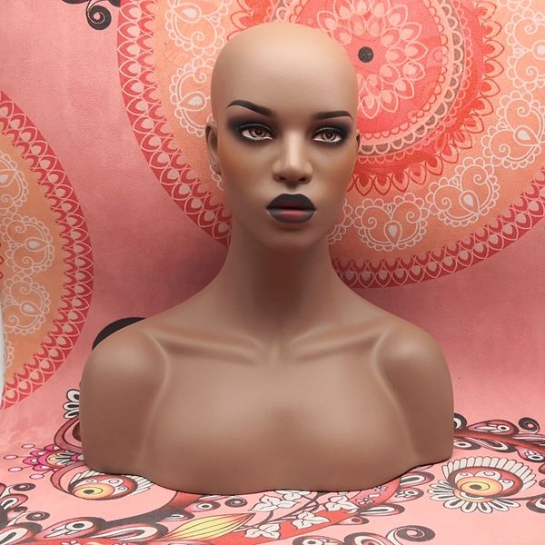

dark skin female fiberglass mannequin head bust for wigs hat jewelry display, White