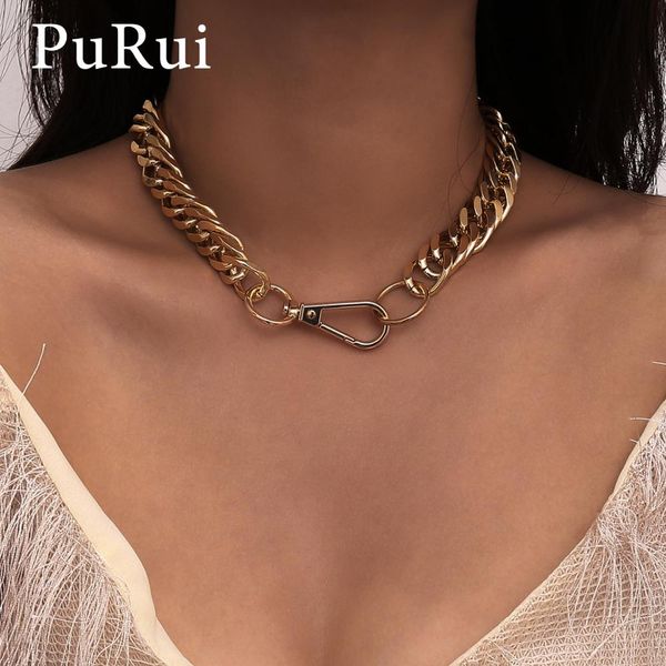 

purui gold color cuban chain necklace for women simple design choker collar necklace statement personality fashion jewelry punk, Silver